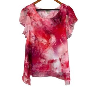 ONE WORLD Floral Rhinestone Top